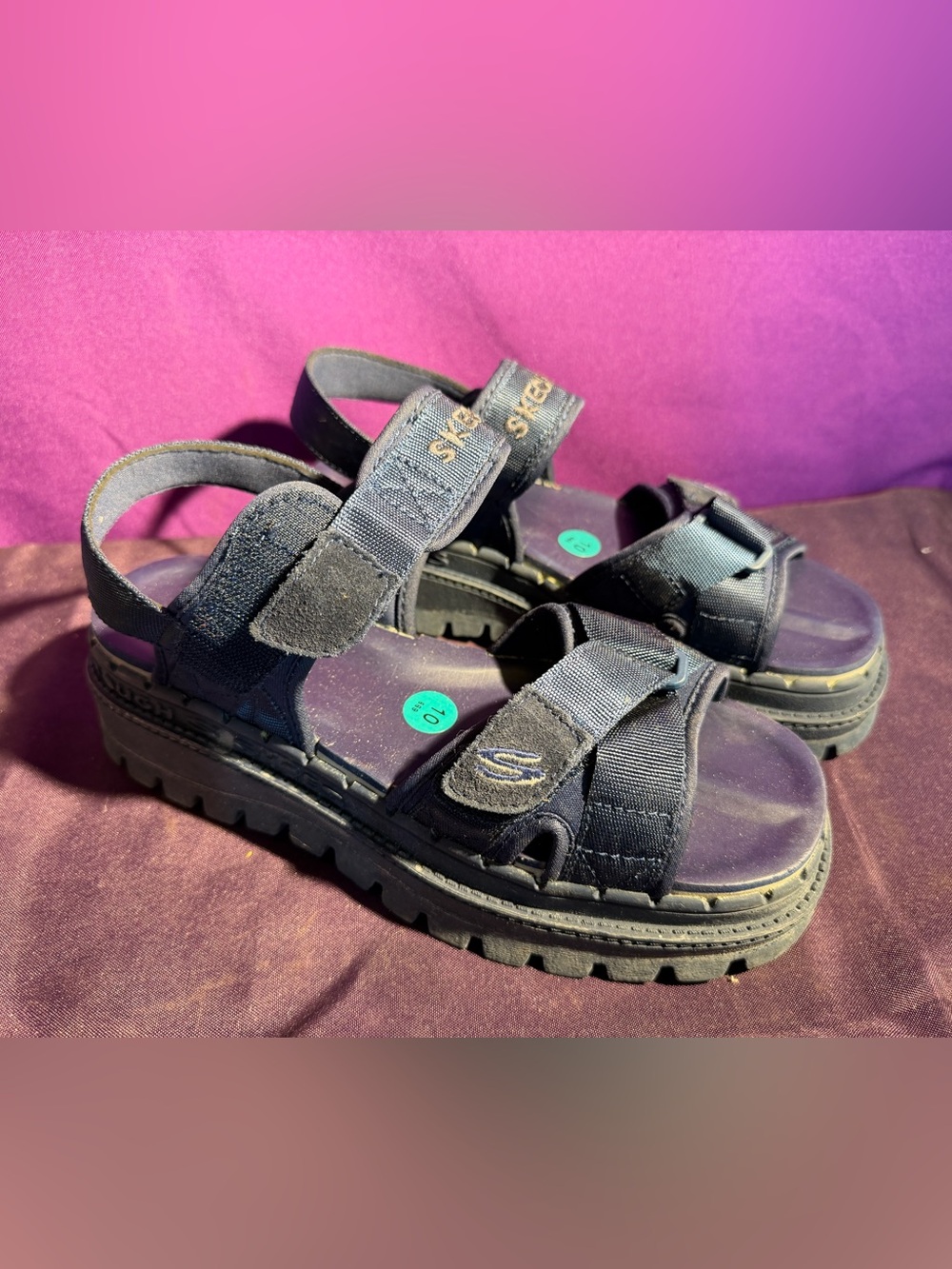 Vintage Skechers Tough S Chunky Platform Sandals Women Sz 10 Blue Adjustable